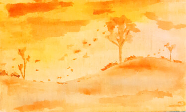 Peinture intitulée "Autumn landscape (w…" par Poly, Œuvre d'art originale, Aquarelle Monté sur Carton
