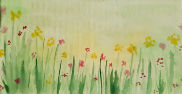 Painting titled "Floral meadow (wate…" by Poly, Original Artwork, Watercolor Mounted on Cardboard