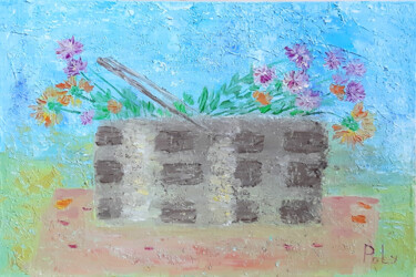 绘画 标题为“Basket with flowers…” 由Poly, 原创艺术品, 油 安装在木板上