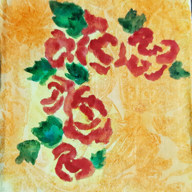 Картина под названием "Flowers Roses (wate…" - Poly, Подлинное произведение искусства, Акварель Установлен на картон