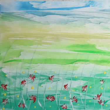 Painting titled "Landscape nature wa…" by Poly, Original Artwork, Wax
