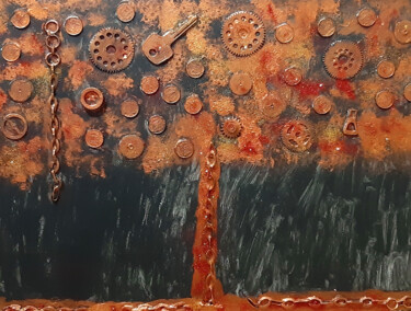 Картина под названием "Technology tree (st…" - Poly, Подлинное произведение искусства, Акрил Установлен на Деревянная панель