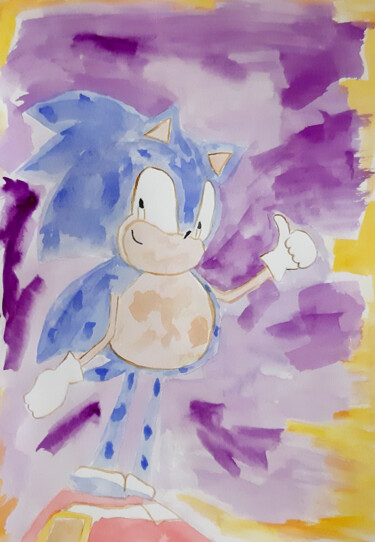 Pittura intitolato "Your friend Sonic (…" da Poly, Opera d'arte originale, Acquarello