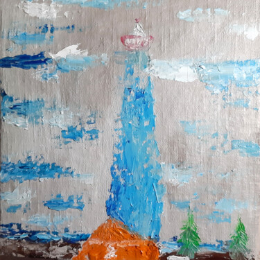 Painting titled "Lighthouse (impasto…" by Poly, Original Artwork, Oil Mounted on Cardboard