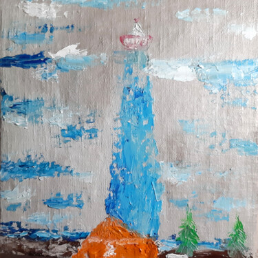 Schilderij getiteld "Lighthouse (impasto…" door Poly, Origineel Kunstwerk, Olie Gemonteerd op Karton