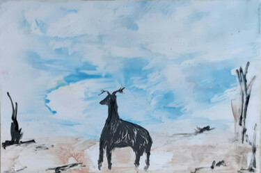 Schilderij getiteld "Deer" door Poly, Origineel Kunstwerk, Was