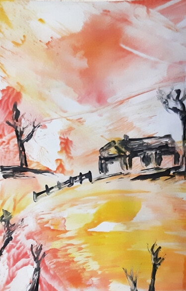 Pintura intitulada "Rural landscape" por Poly, Obras de arte originais, Cera