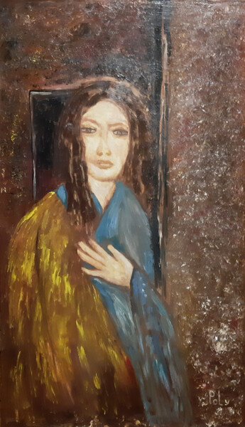 Painting titled "Ukrainian woman" by Poly, Original Artwork, Oil Mounted on Wood Panel