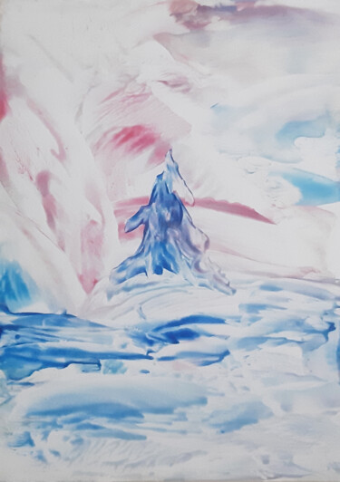 Pintura intitulada "Winter spruce" por Poly, Obras de arte originais, Cera