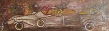 Painting titled "Retro car" by Poly, Original Artwork, Oil Mounted on Wood Panel