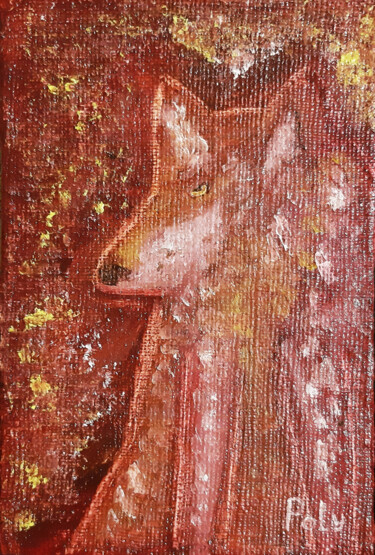 Painting titled "Wolf" by Poly, Original Artwork, Oil Mounted on Wood Panel