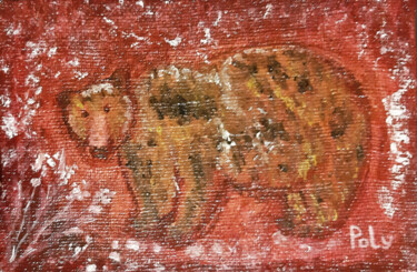 Картина под названием "Bear" - Poly, Подлинное произведение искусства, Масло Установлен на Деревянная панель