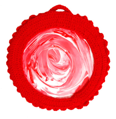 Morning rose (Round painting on linen canvas, red art) Painting titled "Morning rose (Round…" by Vera Polyachenko, Original Art, Acrylic Mounted on Wood Panel