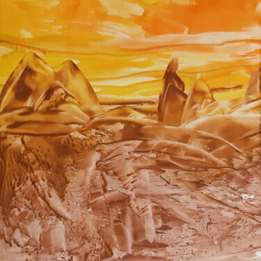 Mountain landscape (100% original hot wax painting on paper) Painting titled "Mountain landscape…" by Vera Polyachenko, Original Art, Wax