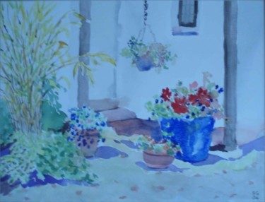 Painting titled "Flowery Porch" by Bernice Grundy, Original Artwork, Oil