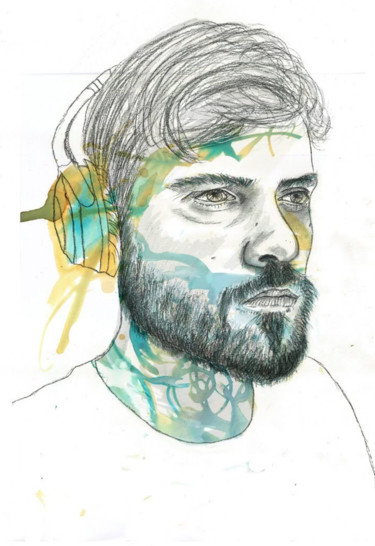 Watercolour Daniel Dibujo titulada "Watercolour Daniel" por Estefany Ponce De Leon, Obra de arte original, Pluma de gel Montado en Cartulina