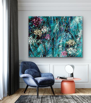 Painting titled "Midnight Garden" by Pooja Verma, Original Artwork, Acrylic Mounted on Wood Stretcher frame