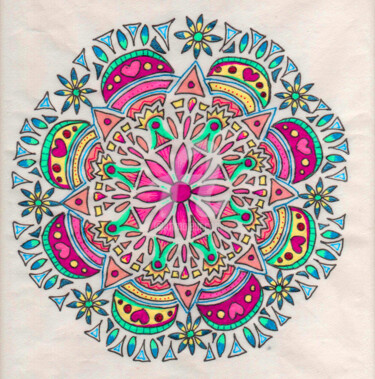 Dessin intitulée "mandala-01" par Pootshee, Œuvre d'art originale, Stylo à bille