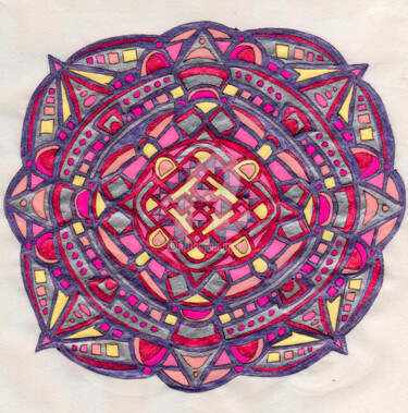 Dessin intitulée "mandala-10" par Pootshee, Œuvre d'art originale, Stylo à bille