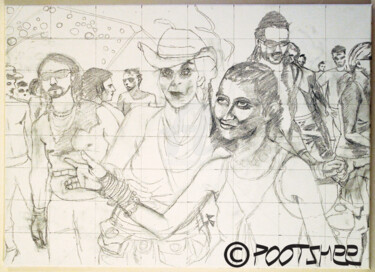 Drawing titled "Dancing crowd in th…" by Pootshee, Original Artwork, Graphite