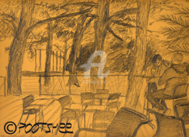 Dessin intitulée "Café du Thabor" par Pootshee, Œuvre d'art originale, Crayon