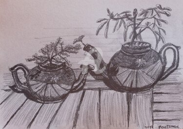Dessin intitulée "Two Tea pots.jpg" par Pootshee, Œuvre d'art originale, Crayon