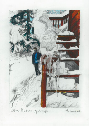Drawing titled "09-Stairs and Snow-…" by Pootshee, Original Artwork, Graphite
