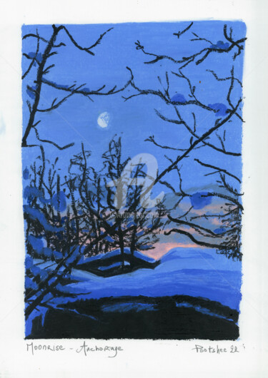 Dessin intitulée "14-Moonrise-Anchora…" par Pootshee, Œuvre d'art originale, Pastel