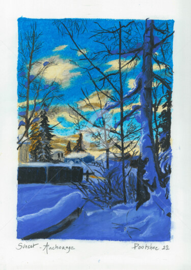 Drawing titled "15-Sunset-Anchorage" by Pootshee, Original Artwork, Pastel