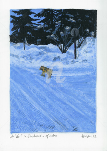 Dessin intitulée "32-A wolf in Girdwo…" par Pootshee, Œuvre d'art originale, Pastel