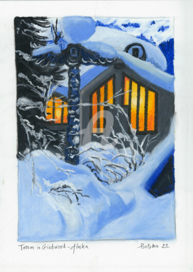Dessin intitulée "35-Totem in Girdwoo…" par Pootshee, Œuvre d'art originale, Pastel