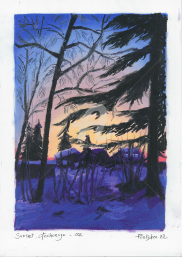 Dessin intitulée "44-Sunset-Anchorage…" par Pootshee, Œuvre d'art originale, Pastel