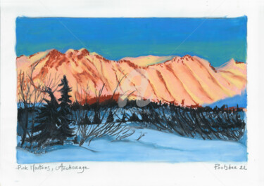 Dessin intitulée "46-Pink Mountains-A…" par Pootshee, Œuvre d'art originale, Pastel