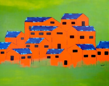 Painting titled "Shelters" by Poonam Choudhary, Original Artwork, Acrylic Mounted on Wood Stretcher frame