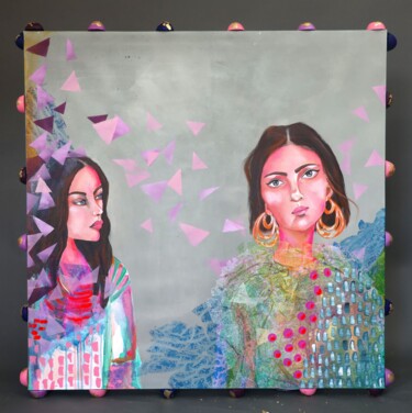 Malarstwo zatytułowany „Sisters” autorstwa Poonam Choudhary, Oryginalna praca, Akryl Zamontowany na Drewniana rama noszy