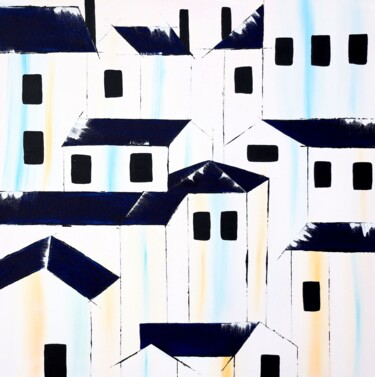 Painting titled "Blue roofs 21" by Poonam Choudhary, Original Artwork, Acrylic