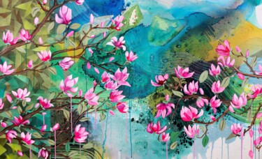 "Blossomy" başlıklı Tablo Poonam Choudhary tarafından, Orijinal sanat, Akrilik Ahşap Sedye çerçevesi üzerine monte edilmiş