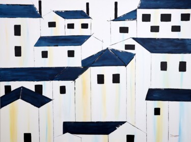 Pintura intitulada "Blue Roofs 22" por Poonam Choudhary, Obras de arte originais, Acrílico