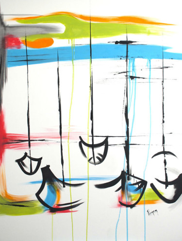 Sailing BOAT seascape acrylic art modern art 48x36x1 in © by poonam choudhary