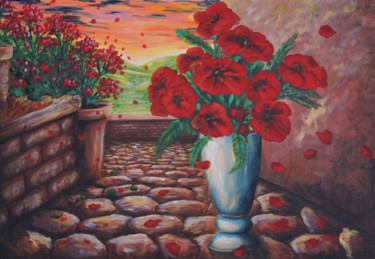 Malerei mit dem Titel "Poppy flower sunset" von Isabelle Pop, Original-Kunstwerk, Acryl
