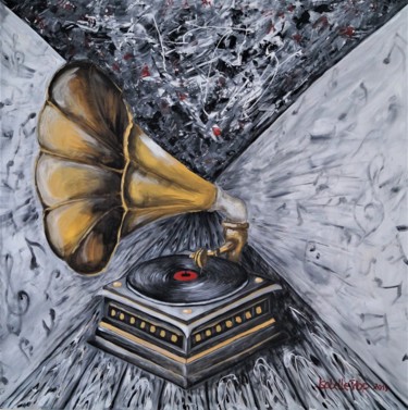 Malerei mit dem Titel "Grammophon" von Isabelle Pop, Original-Kunstwerk, Acryl