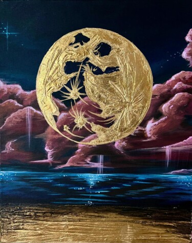 Painting titled "Golden moon" by Popescu Denisa, Original Artwork, Acrylic