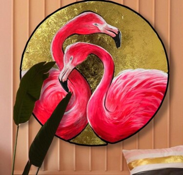 Malerei mit dem Titel "Flamingo Love" von Popescu Denisa, Original-Kunstwerk, Acryl