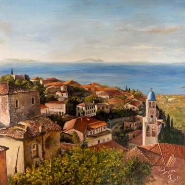 Painting titled "Dhermi old village" by Joan Popli, Original Artwork, Oil