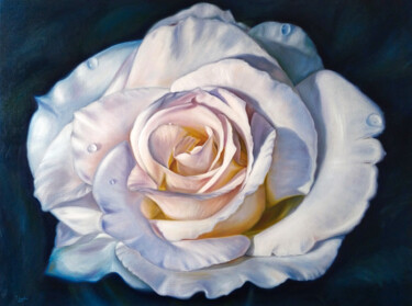 Painting titled "White rose" by Popova Josephine, Original Artwork, Oil