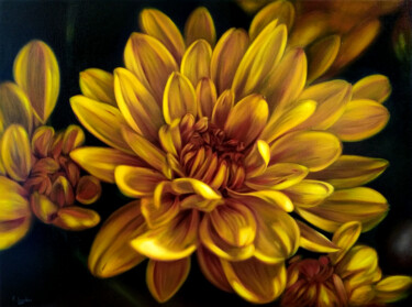 Malerei mit dem Titel "Yellow chrysanthemum" von Popova Josephine, Original-Kunstwerk, Öl