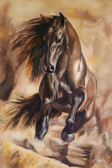 Peinture intitulée "Mustang" par Popova Josephine, Œuvre d'art originale, Huile