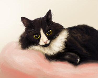 Digital Arts titled "The cat on a pink p…" by Popova Josephine, Original Artwork, Digital Painting