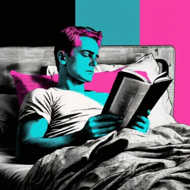 Digital Arts titled "READING IN BED" by Poptonicart, Original Artwork, Digital Painting