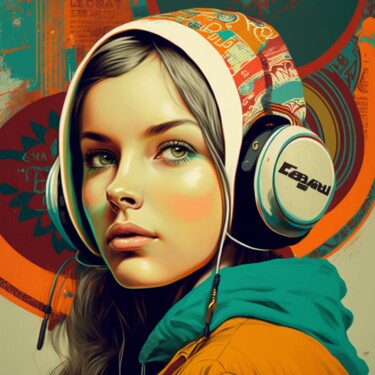 Arts numériques intitulée "MUSIC GIRL" par Poptonicart, Œuvre d'art originale, Peinture numérique